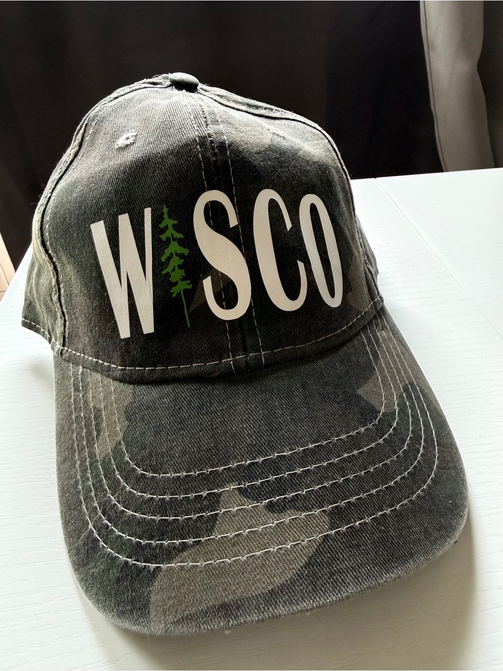 WISCO Wisconsin Green Camouflage Baseball Cap Velcro Back Adjustable OS